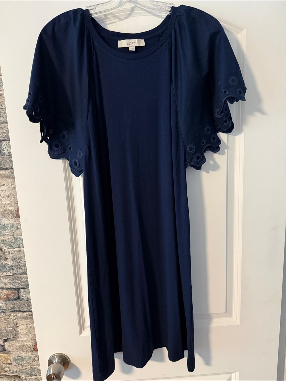 LOFT Navy Mini Dress with Eyelet Flutter Sleeves
